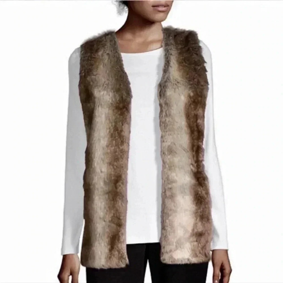 Faux Fur Sleeveless Open Front Sweater Vest‎ Pockets Size Small - Picture 1 of 11